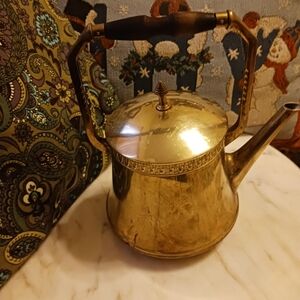 Vintage European Brass Tea Kettle, Art Nouveau 1930s Design, EUC